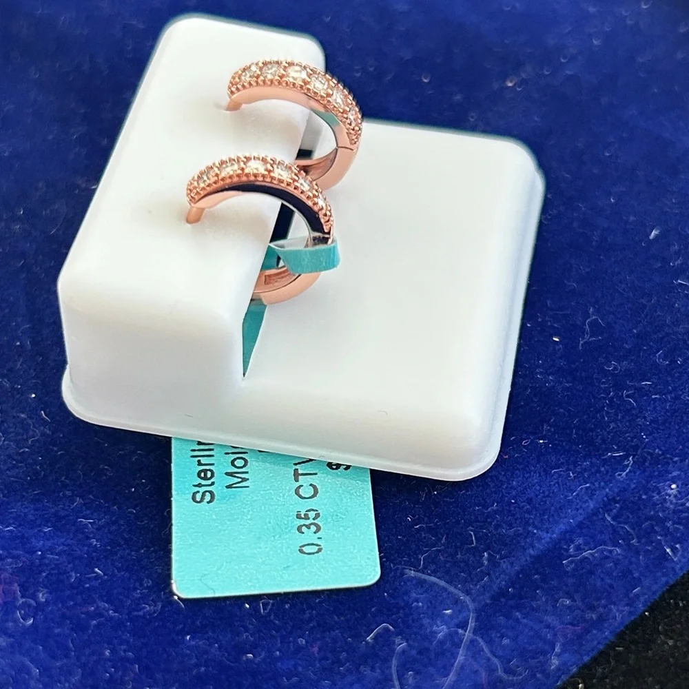 Moissanite‎ Diamond Rose Gold Huggie Earrings retail $249